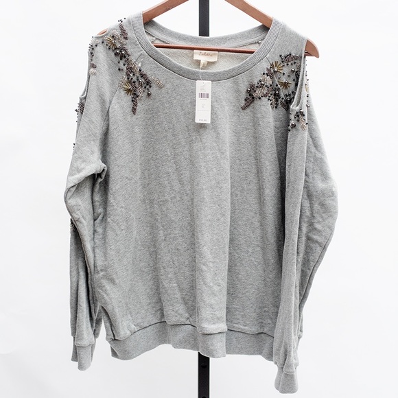 Anthropologie Tops - Deletta Anthro Cold Shoulder Beaded Sweatshirt. L